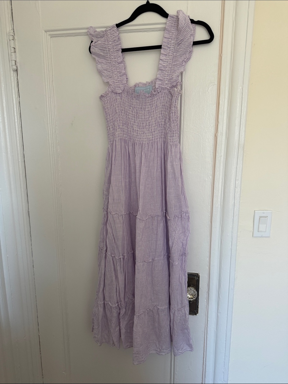 Hill House linen Lavender Smocked Maxi Dress with Ruffled Straps